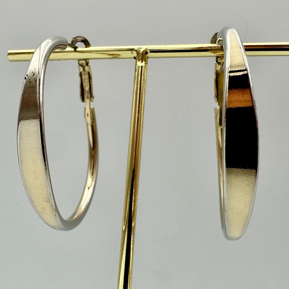 Silver Tone Tapered Hoop Earrings Latch Back 1.5 Inch Medium Hoops